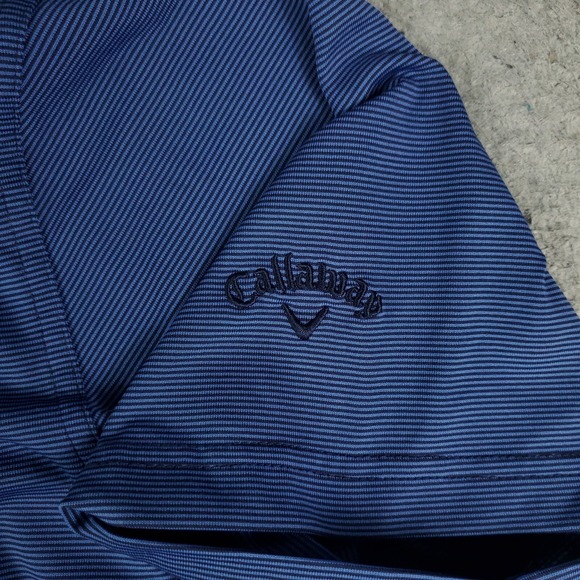 Callaway Polo Shirt Mens Large Blue Striped Opti Dri Fit Golf Short Sleeve - Picture 3 of 7